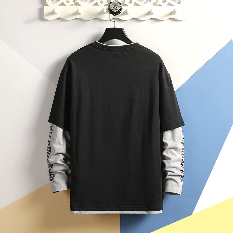 Fake two printed round collar T-shirts