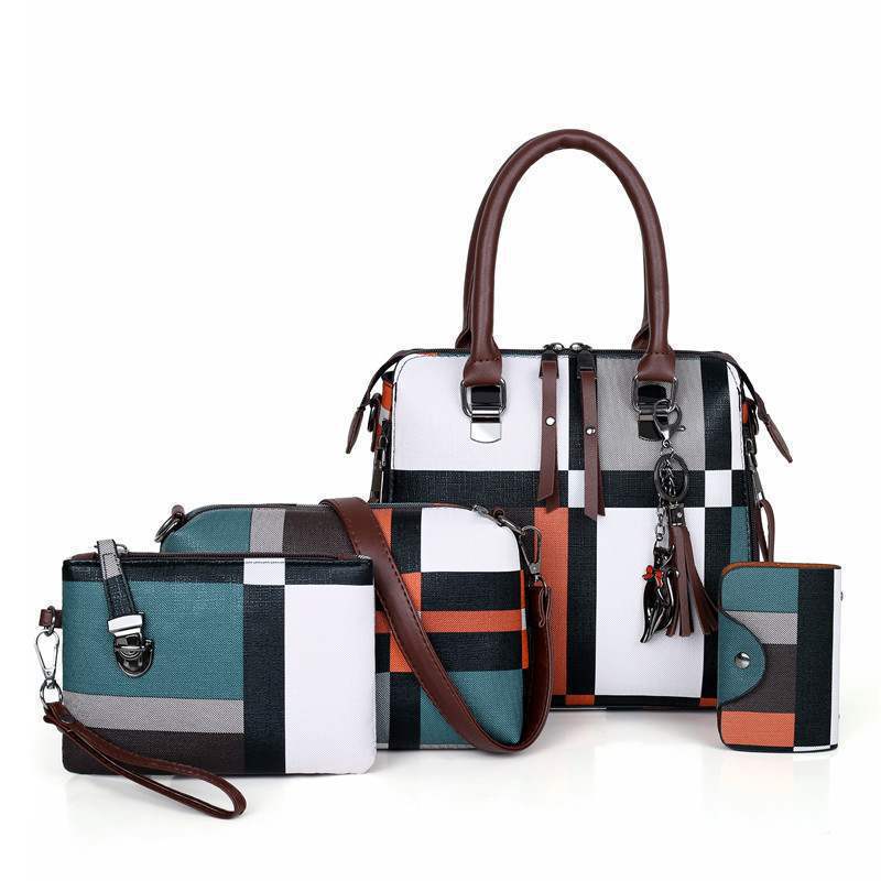 Composite Bags For Women Luxury Handbag Sets 4pcsset Designer Handbags High  Quality Women Plaid Tassel Women Bag Female Color Black