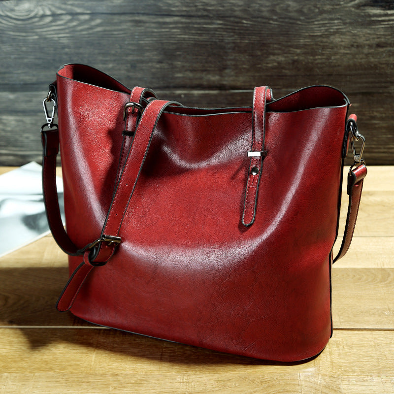 Oil Wax Leather Shoulder Messenger Tote Bag