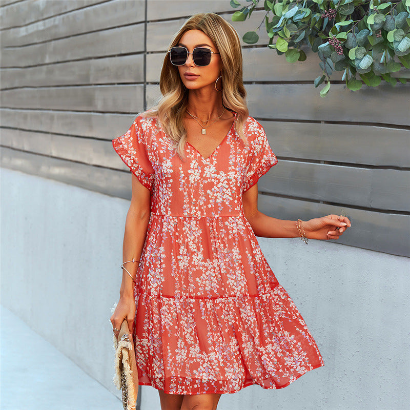 Women Ruffle Loose Short Dress