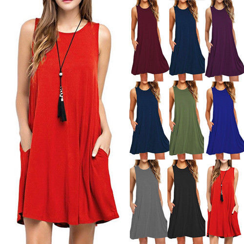 Summer Women Casual Pocket Dress