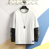 Fake two printed round collar T-shirts