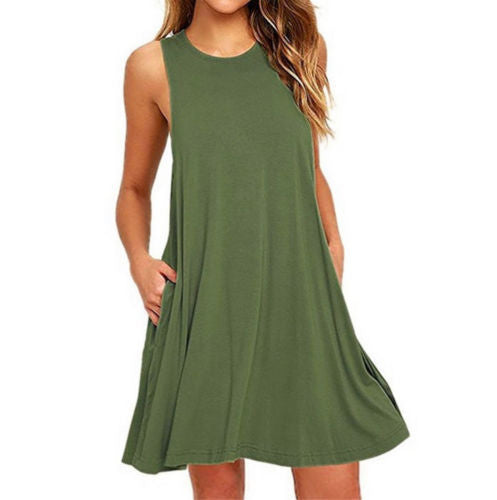 Summer Women Casual Pocket Dress