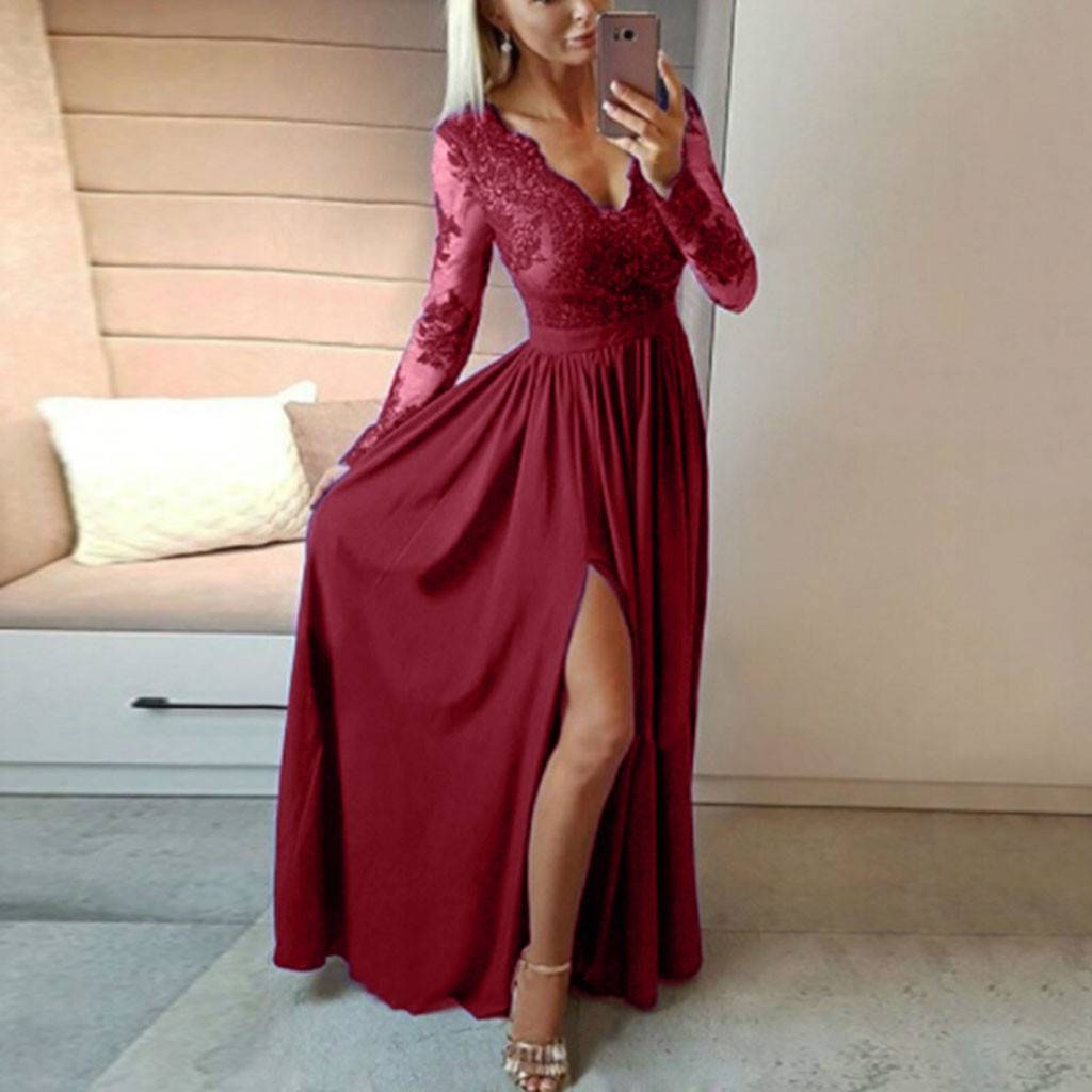 Women V-neck Sexy Lace Elegant Party Dress