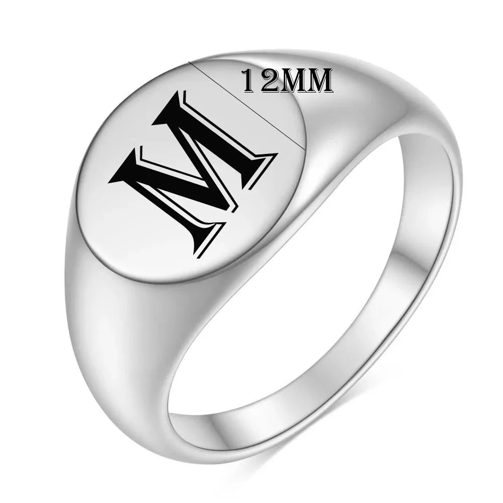 Wide Carving A-Z Initials Face Ring