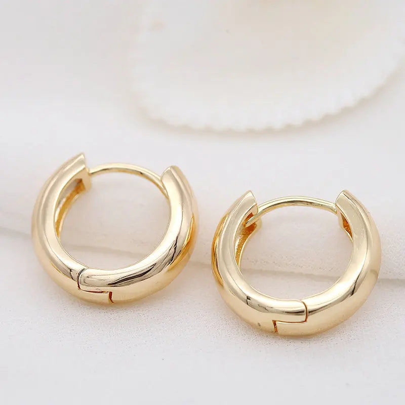 Gold Color Brass and Zircon Round Circle Earrings