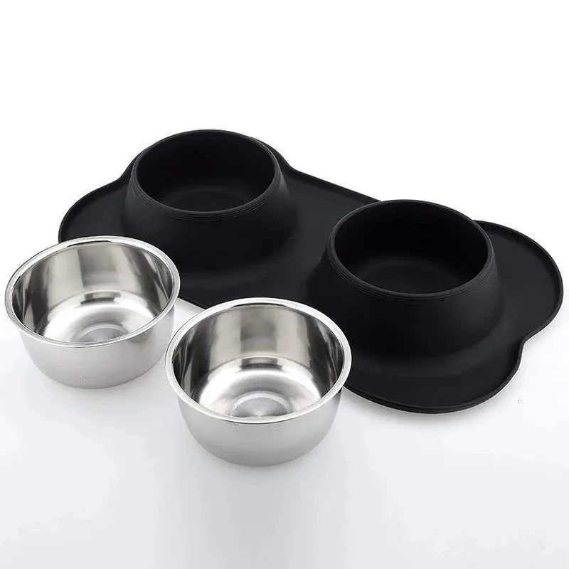 Anti-slip Double Dog Bowl Silicone Mat