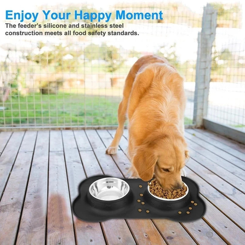 Anti-slip Double Dog Bowl Silicone Mat