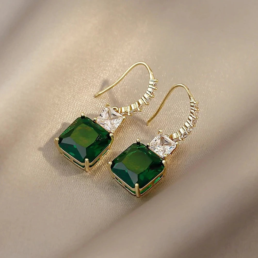 Trendy Female Green Crystal Drop Earrings