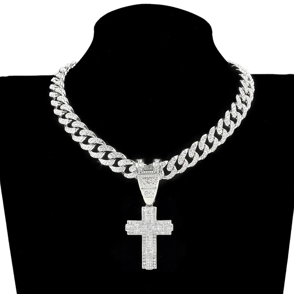 Men Women Shiny Cross Pendant Necklace