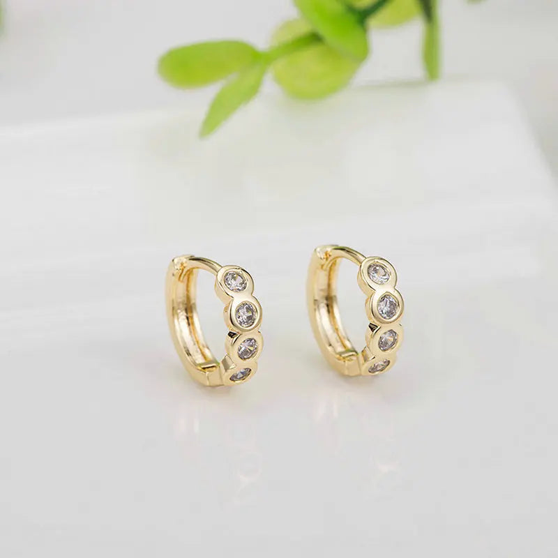 Gold Color Brass and Zircon Round Circle Earrings