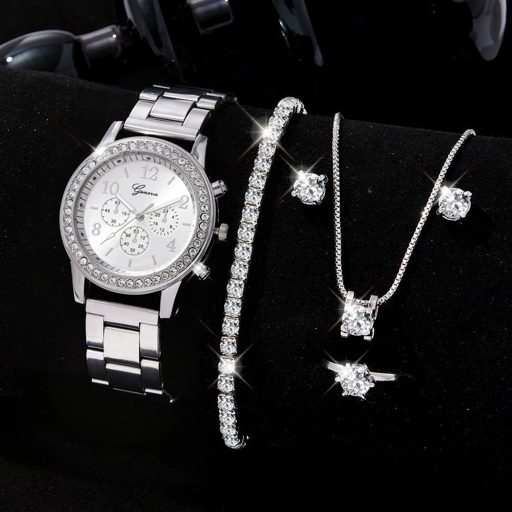 Women Watch Necklace Earrings Set