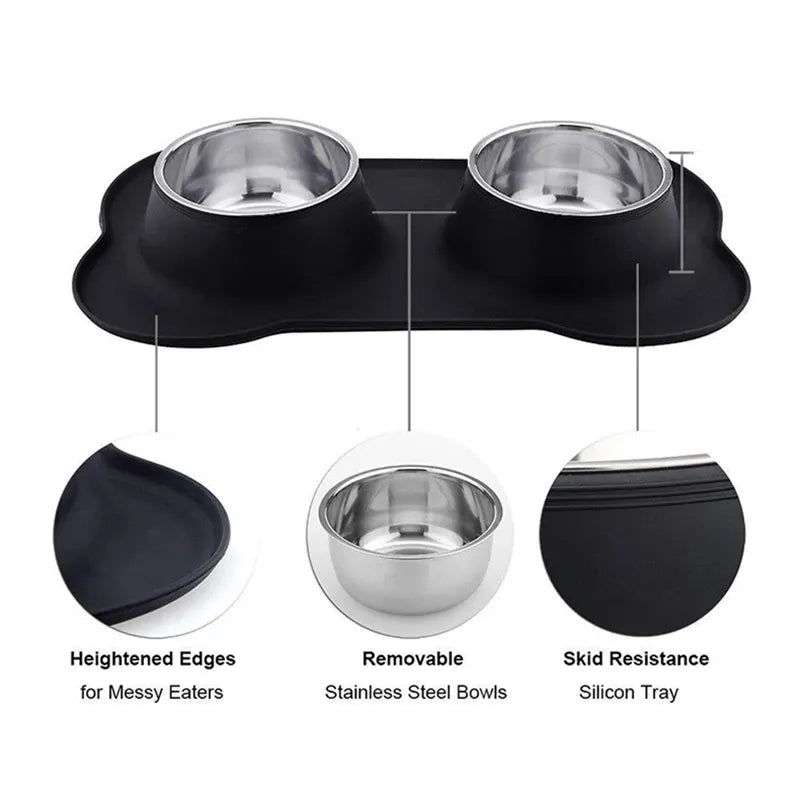 Anti-slip Double Dog Bowl Silicone Mat