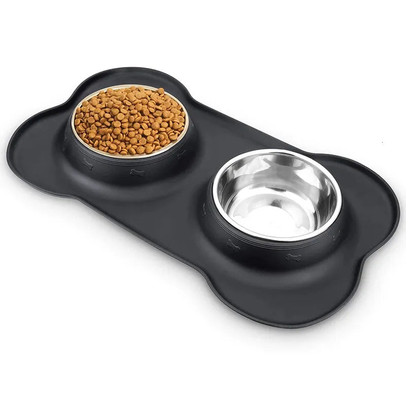 Anti-slip Double Dog Bowl Silicone Mat